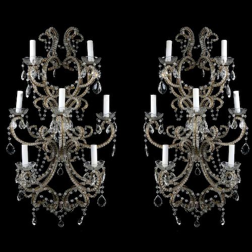 Pair of Bagues Style Crystal Sconces