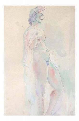 Jules Pascin Standing Nude Watercolor