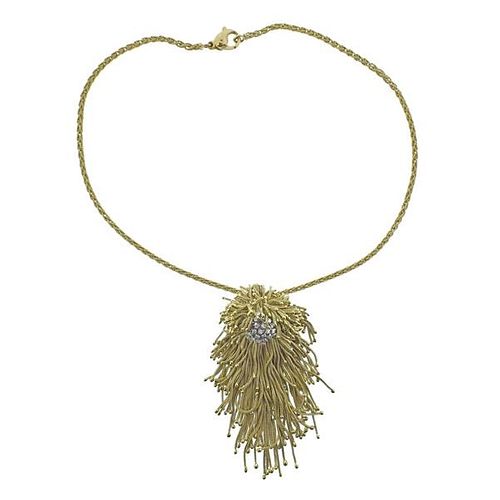 18k Gold Diamond Tassel Fringe Pendant Necklace