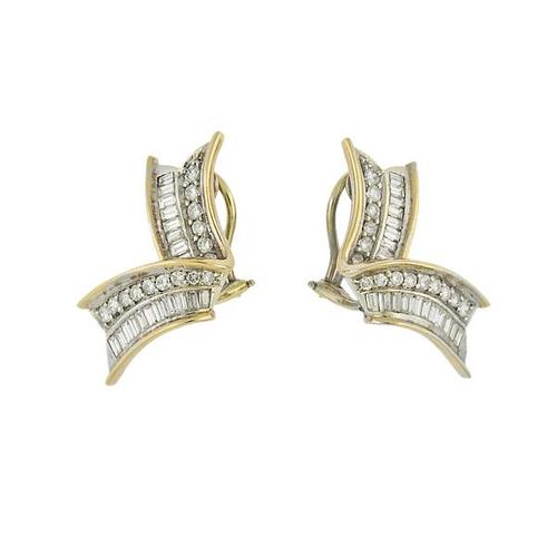 Midcentury 14k Gold Diamond Cocktail Earrings