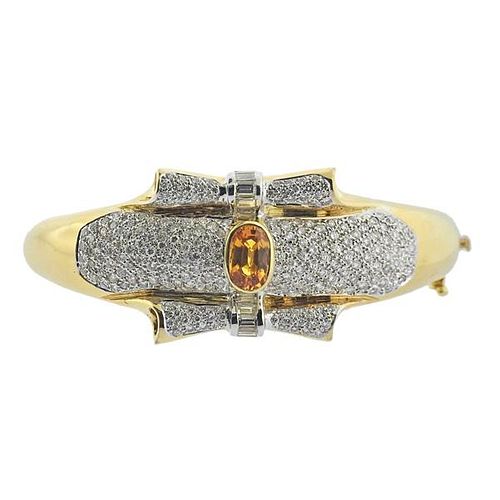 18k Gold Diamond Yellow Sapphire Bangle Bracelet