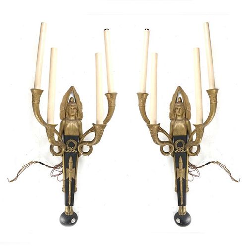 Pair of Gilt and Bronze Figural Sconces