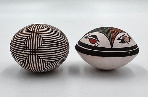 Two Acoma Miniature Pots, Diane Lewis and Leno