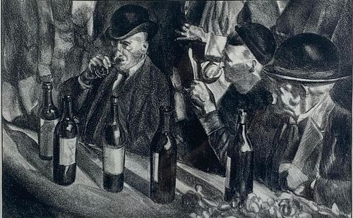 William Gisch Lithograph, In a French Cafe