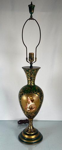 Moser Enameled Portrait Vase as Table Lamp