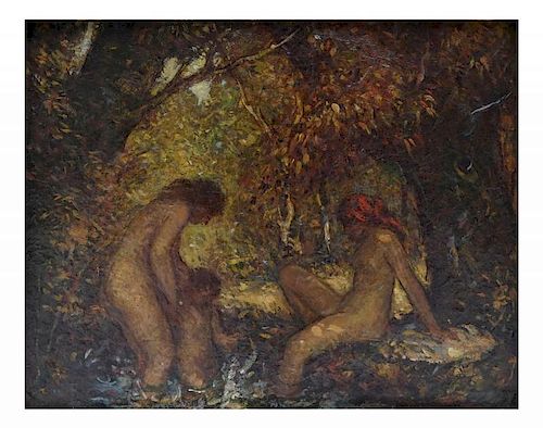 Nudes Bathing, Oil on Canvas Board