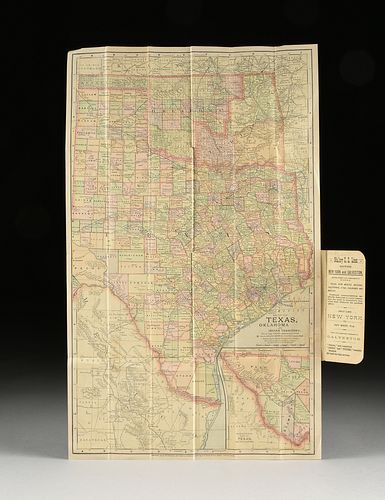 MATHEWS-NORTHUP & CO. VEST POCKET MAP, "Texas, Oklahoma and Indian Territory," FOR MALLORY S.S. LINE, BUFFALO, NEW YORK, CIRCA 1893,