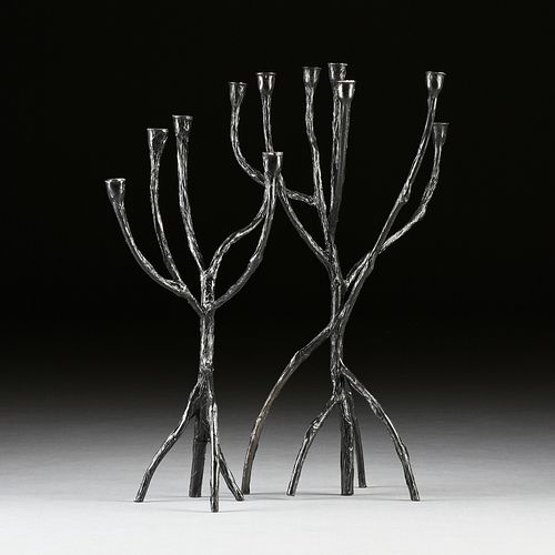 manner of DIEGO GIACOMETTI (Swiss 1902-1985) A PAIR OF TREE BRANCH FORM CANDELABRA, MODERN,