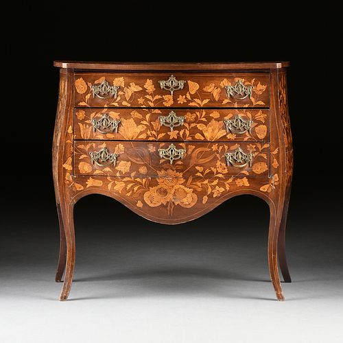 A DUTCH FRUITWOOD BUTTERFLIES AND FLORAL MARQUETRY INLAID WALNUT PETITE COMMODE, 19TH CENTURY,