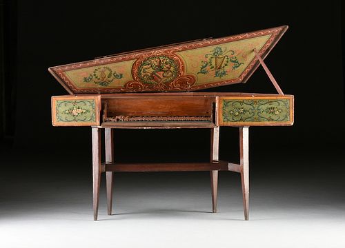 AN ITALIAN HAND PAINTED WOOD OCTAVE SPINET, 17TH/18TH CENTURY,