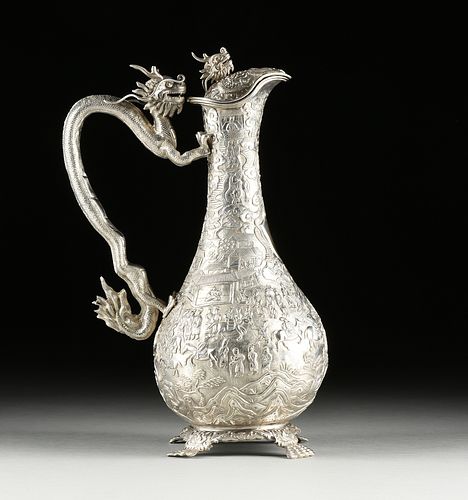 A WANG HING CHINESE EXPORT REPOUSSÉ SILVER PRESENTATION PITCHER, STAMPED, HONG KONG, EARLY 20TH CENTURY,