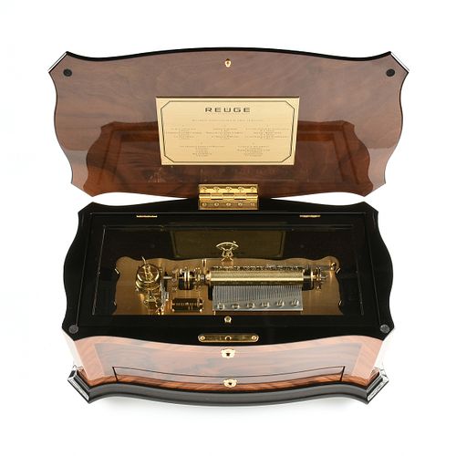 A REUGE "DOLCE VITA" 72 NOTE, 15 MELODY, ROSEWOOD AND EBONIZED WOOD MECHANICAL MUSIC BOX, FIVE CYLINDER, FIRST SERIES, SAINTE-CROIX, SWITZERLAND,