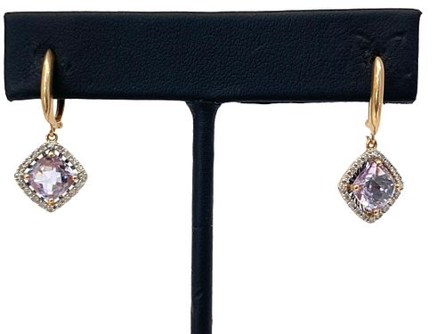 14k Rose Gold Diamonds & 3 ctw Morganite Drop Earrings