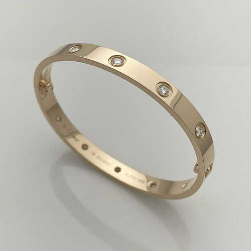 Cartier 10 Diamond 18K Rose Gold Love Bracelet Size 16
