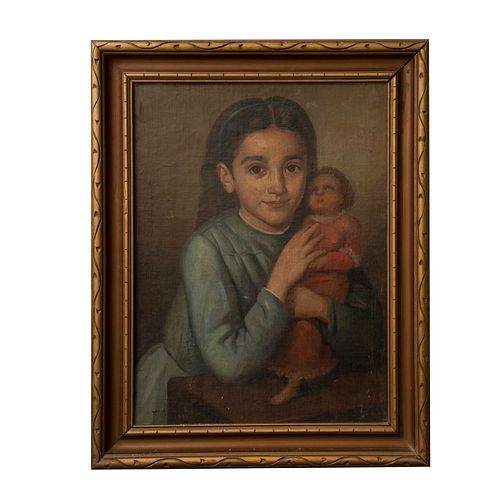 FIRMA SIN IDENTIFICAR. Retrato de niña. Fechado 1922. Óleo sobre rígido. Enmarcado. 54 x 40 cm