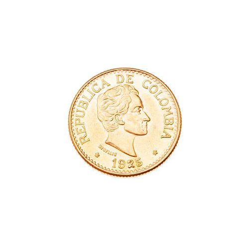Moneda República de Colombia 1925 en oro amarillo de 21k. Peso. 7.9 g.