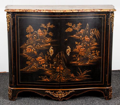Chinoiserie Style Marble Topped Linen Press