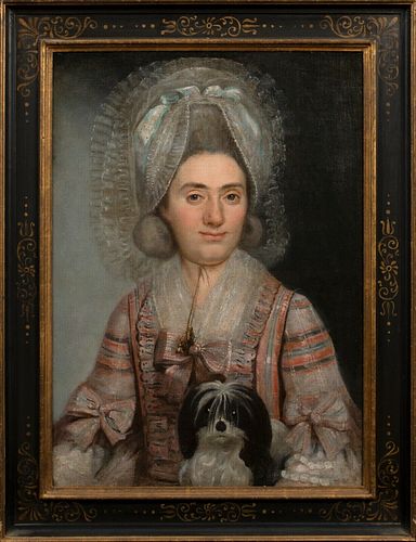 PORTRAIT OF COUNTESS DE LALAING & TOY DOG OIL PAINTING