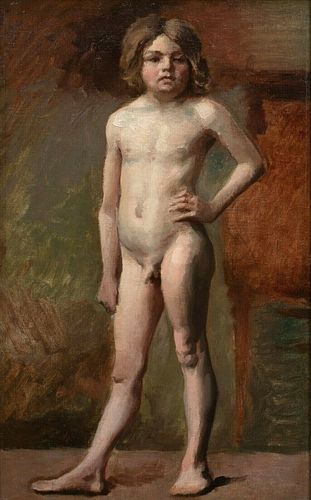 PORTRAIT STUDY OF A NUDE NAKED BOY OIL PAINTING