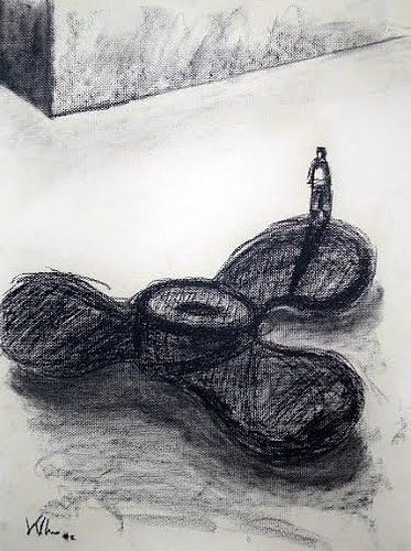 Kcho (Cuba, b. 1970) Untitled/Sin Titulo, charcoal on paper, 18 x 24 in. Frame size: 22 x 29 in.