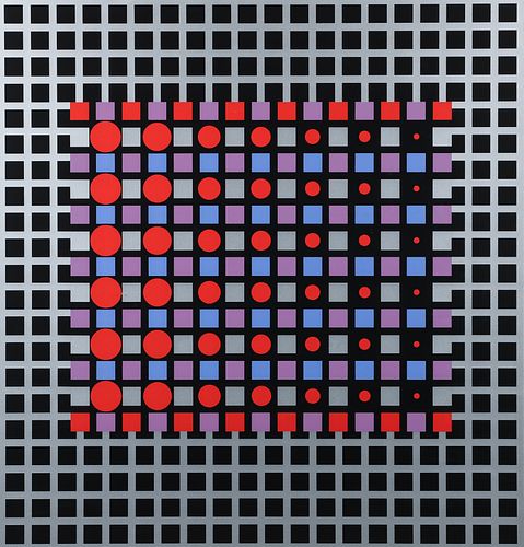 Victor Vasarely signed serigraph Zilver 1989