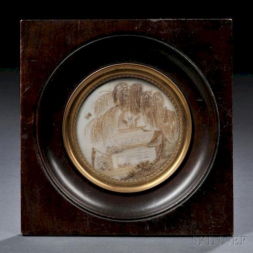 Small Framed Hairwork on Ivory Memorial Picture