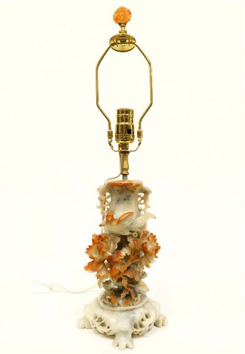 A Continental Carved Figural Marble Lamp