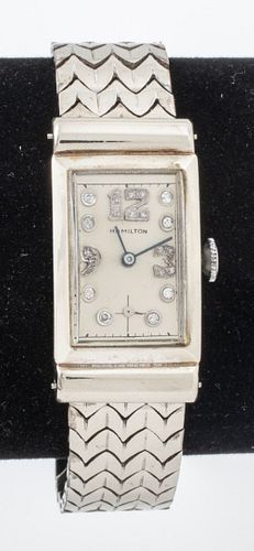 Hamilton Vintage 14K White Gold & Diamond Watch