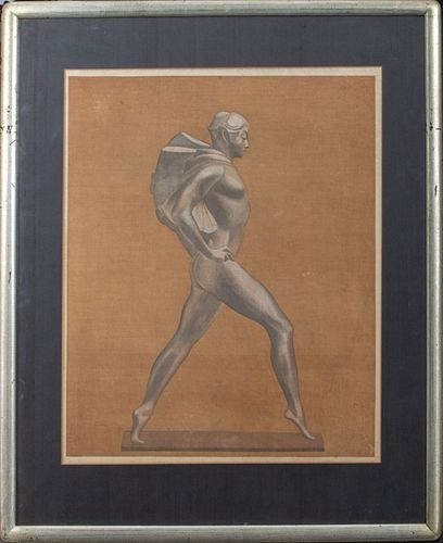 Allan Clark Attr. Nude Man Gouache on Canvas