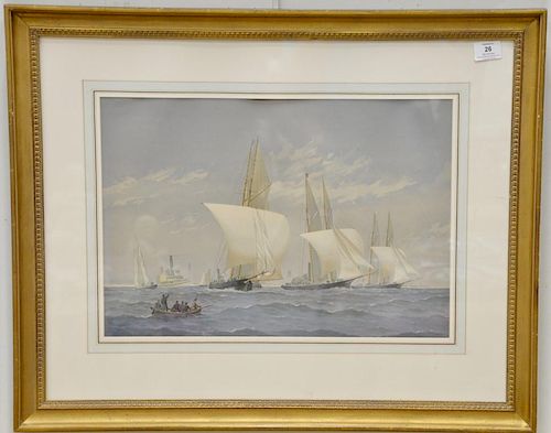 Pair of Fred S Cozzens colored printed lithograph "Sandy Hook to the Needles" and "In the Narrows a Black Squall" signed lower left ...