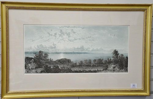 After George Loring Brown, etching with engraving printed in colors, "The Mouth of the Hudson", after the original painting, publish...