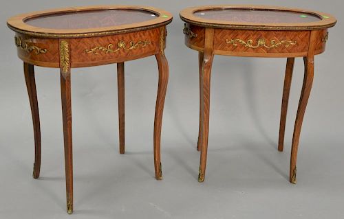 Pair of Louis XV style oval curio tables with glass tops