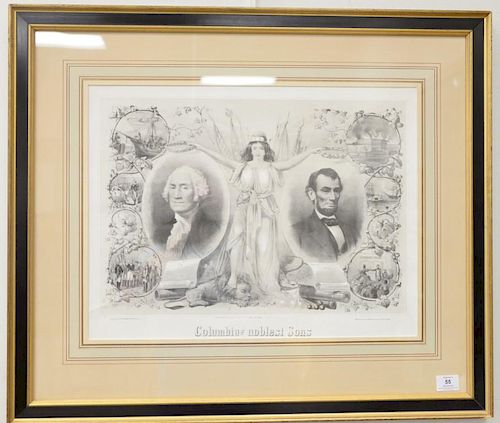 Kimmel & Forster (1864-1865) "Columbia's Noblest Sons" Abraham Lincoln Post Assassination print marked lower left lithog printed by ...