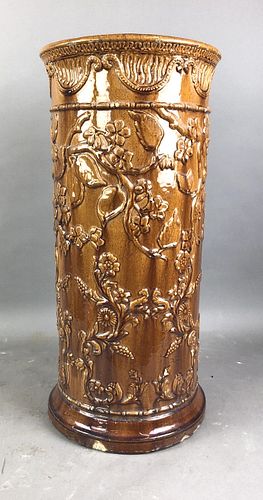 Brown Floral Glazed Pottery Umbrella Stand
