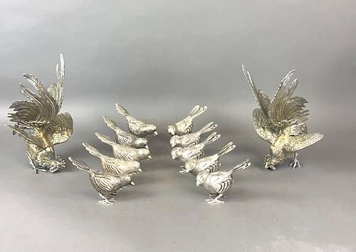 A Pair of Silver Plated Roosters