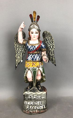 Mexican Folk Art Wood Angel with Metal Wings
