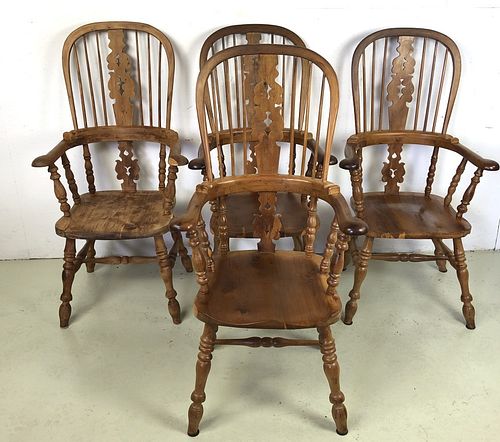 A Set of 4 Yew Wood Windsor Armchairs