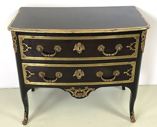 Louis XV Style Black Lacquered 2 Drawer Commode