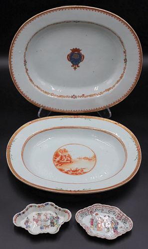 (2) Chinese Export Platters & (2) Chinese Famille
