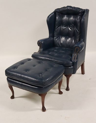 Q.A. Style Leather Wing Chair & Ottoman.