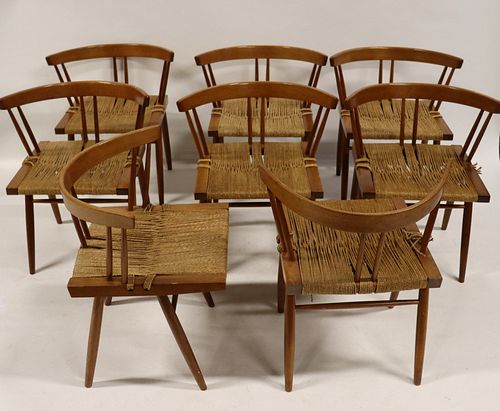 8 George Nakashima Grass-Seated Chairs.
