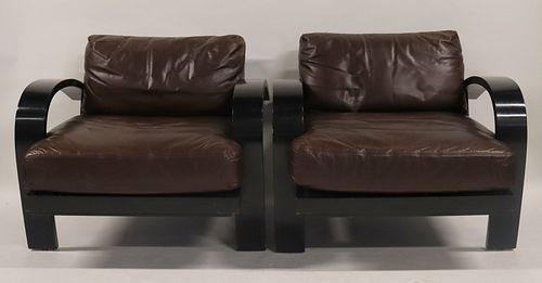 A Vintage Pair Of Ebonised Bentwood Club Chairs.