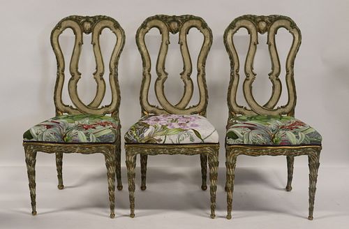 3 Italian Neoclassical Style Carved Chairs.