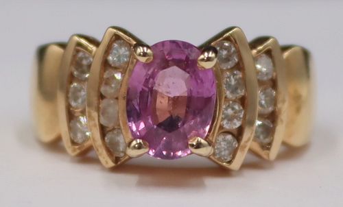 JEWELRY. 14kt Gold Pink Sapphire and Diamond Ring.