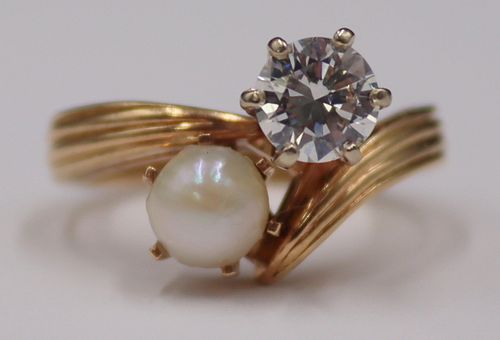 JEWELRY. 14kt Gold Pearl and Diamond Toi et Moi