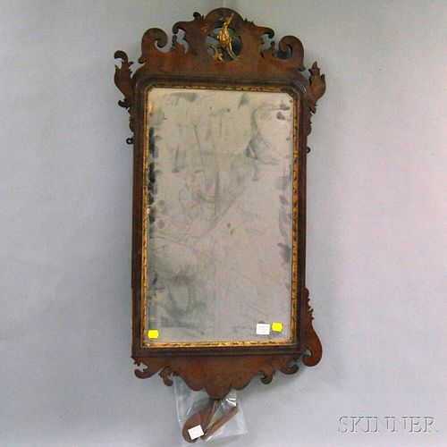 Chippendale Mahogany Veneer Parcel-gilt Scroll-frame Mirror