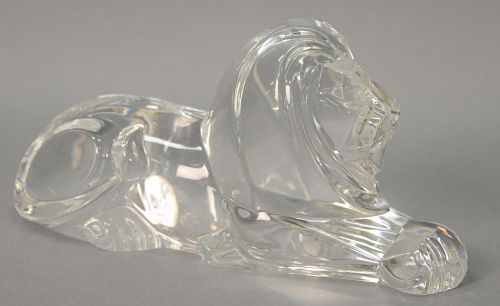 Steuben crystal glass "Lion" figurine signed Steuben, lg. 8".