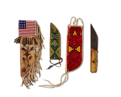 A group of Plains-style embellished hide knife sheaths