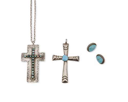A group of Southwest silver and turquoise jewelry