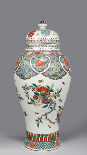 Chinese Famille Verte Enameled Porcelain Covered Jar